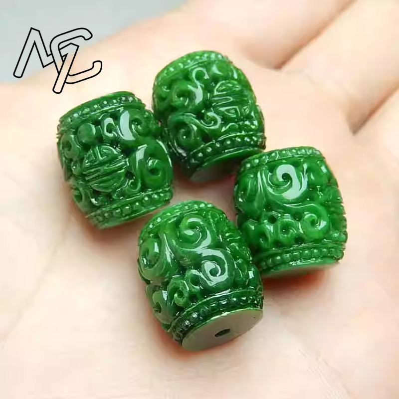 Beading - Perles sculptées en Jade vert naturel,